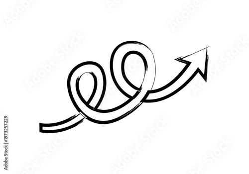 Flecha negra con trazo de pincel formando dos bucles y apuntando hacia arriba a la derecha