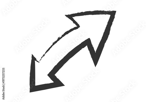 Flecha bidireccional curva con trazo de estilo pincel en color negro 