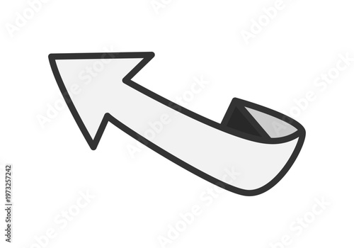 Flecha gris claro con borde negro que se curva hacia arriba y hacia la izquierda