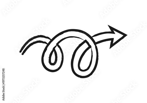 Flecha negra dibujada a mano con trazo de pincel formando dos bucles y apuntando hacia la derecha