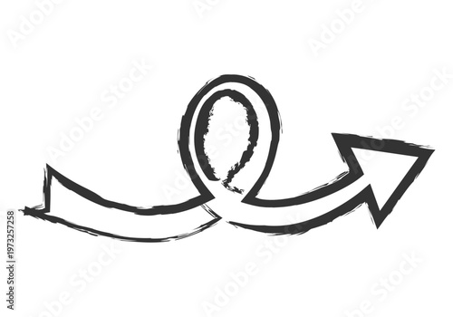 Flecha negra con trazo de pincel seco formando un bucle dinámico
