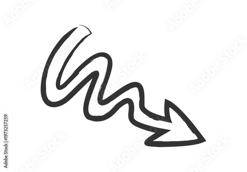 Flecha negra dibujada a mano con trazo irregular y forma de zigzag apuntando hacia abajo