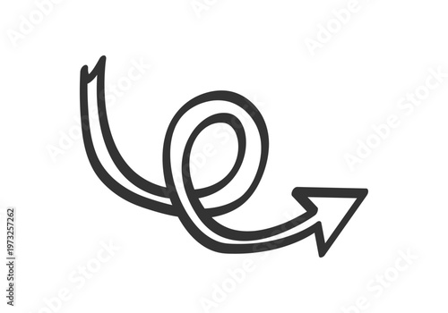 Flecha con trazado en espiral y punta hacia la derecha con silueta negra