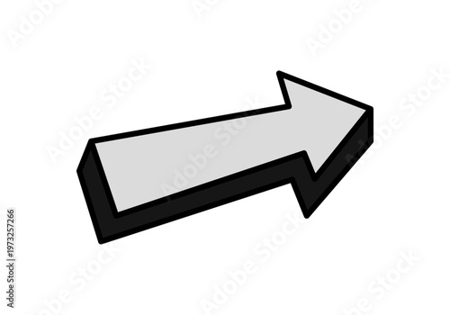 Flecha gris con borde negro y efecto de sombra tridimensional apuntando hacia la derecha
