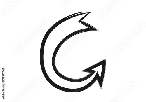 Flecha negra con trazo de pincel formando una curva circular abierta con punta hacia la derecha