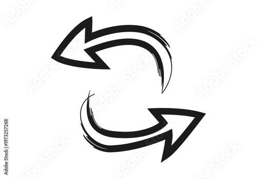 Dos flechas curvas negras con trazo de pincel formando un símbolo de ciclo o reciclaje