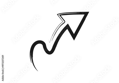 Flecha negra con trazo de pincel dinámico y forma de onda ascendente