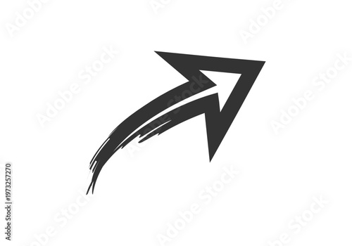 Flecha negra con trazo de pincel dinámico y forma de arco ascendente 