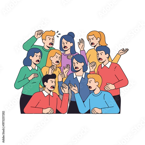 Angry People Arguing Group Conflict Dispute Cartoon Illustration
