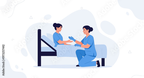 Nurse Caring for Patient in Hospital Bed, Medical Assistance and Healthcare Concept