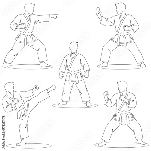 Minimal karate outline vector set for dojo, martial arts academy, and sports branding