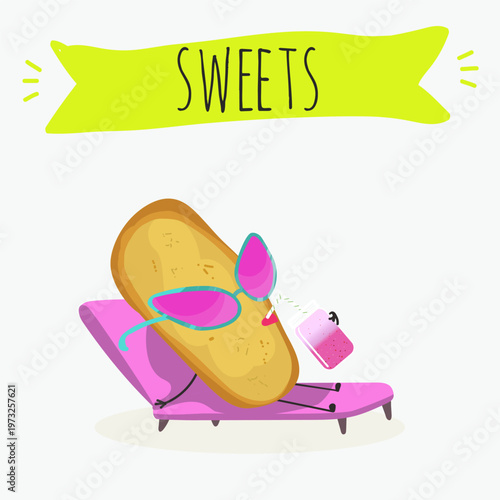 Funny Characters lingue di gatto, krumiri italy dessert, hand drawn vector illustration.