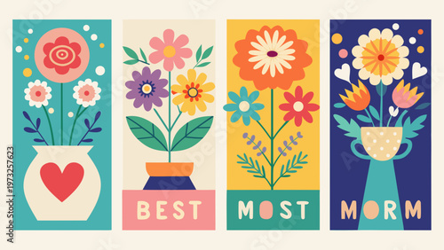 Colorful floral posters, best mom gifts, mothers day cards, flower bouquets