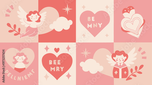 Valentine's Day, cute illustrations, pink heart patterns, wedding decorations