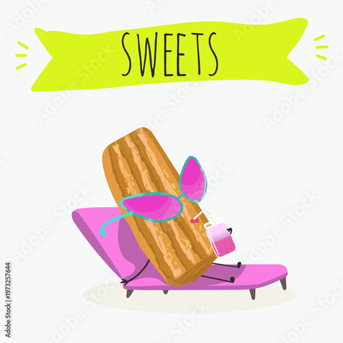 Funny Characters lingue di gatto, krumiri italy dessert, hand drawn vector illustration.