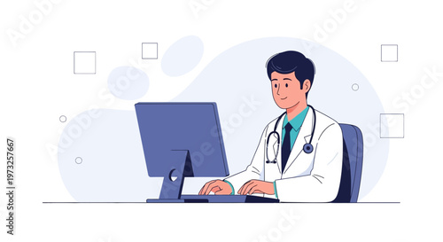 Doctor working on computer, modern healthcare, medical technology, online consultation