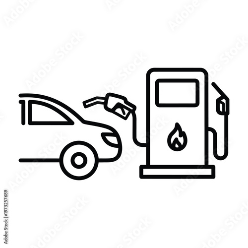 Car fueling at a gas station, fuel pump icon vector illustration, filling up, petrol station, energy resource, vehicle service, driving conv