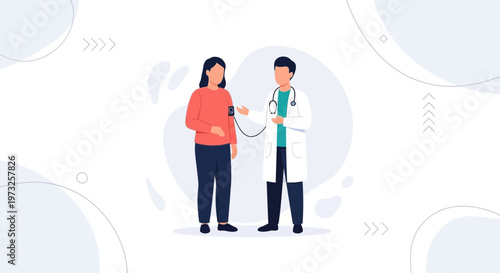 Doctor measuring patient's blood pressure, healthcare checkup, medical examination concept