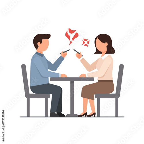 Couple arguing at table, relationship conflict, tension, communication breakdown, anger