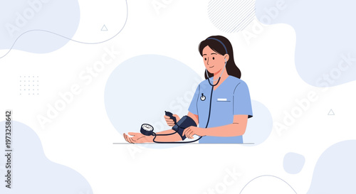 Nurse measuring blood pressure with sphygmomanometer, medical checkup concept