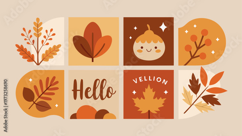 Autumn leaf vector set, fall foliage icons, hello autumn