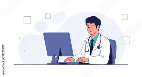 Doctor working on computer, modern healthcare, medical technology, online consultation
