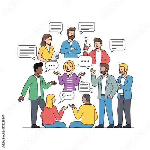 Diverse Group of People in Discussion, Brainstorming Ideas, Communicating