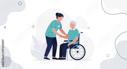 Nurse Helping Elderly Man in Wheelchair, Healthcare, Medical Assistance, Senior Care