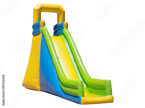фотографія Isolated colorful inflatable water slide bouncy castle playground equipment for