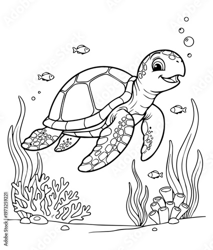 Turtle stargazing at night, Turtle Sketch Coloring Page