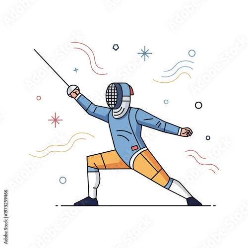 Fencer in action, sport illustration, fencing pose, athlete, sword fighting, competitive sport