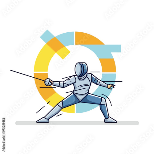 Fencer in action, sword sport, competitive fencing athlete, dynamic pose, abstract background