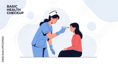 Nurse checking patient's temperature with digital thermometer, basic health checkup concept