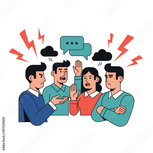 People arguing, conflict, disagreement, communication breakdown, stress, angry faces, debate