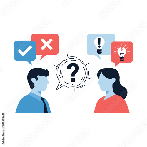 People discussing, questioning, and finding solutions with ideas and doubts