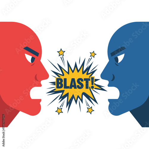 Two Heads Arguing, Conflict, Disagreement, Communication Breakdown, Red vs Blue