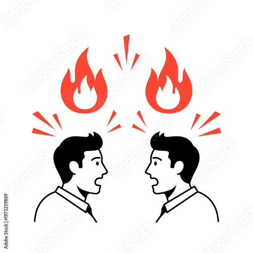 Two men arguing, conflict, anger, disagreement, heated discussion, conflict resolution concept