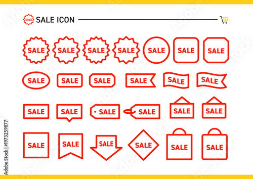 赤い線のsaleのアイコンのイラストのセット