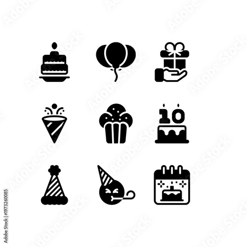 Birthday party happy celebration glyph icon and illustration
