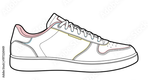 White athletic shoe with laces.