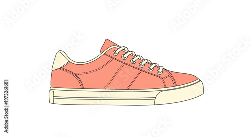 Orange athletic shoe with laces.