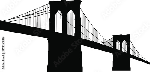 Brooklyn Bridge silhouette isolated, New York landmark, suspension bridge architecture, urban skyline element, travel destination concept, vector illustration design
