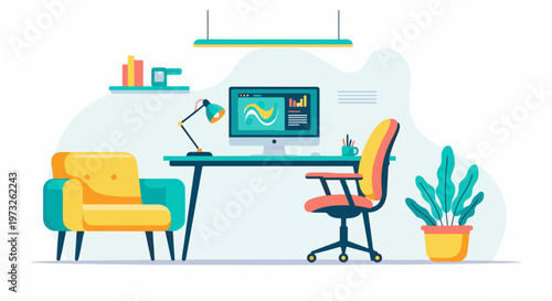 Modern Home Office Setup with Computer and Ergonomic Chair 4.