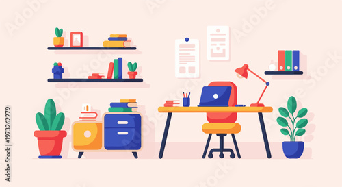 Modern Home Office Setup with Laptop and Desk.