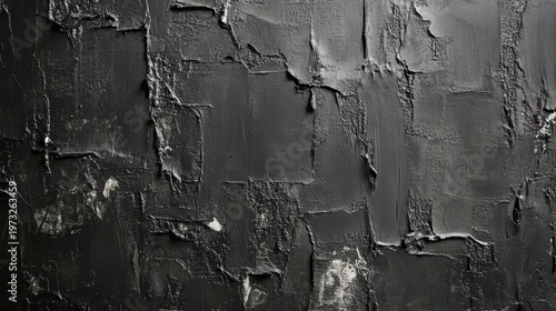 Abstract textured background of dark black paint with rough, uneven surfaces and intricate patterns creating a dramatic and artistic effect