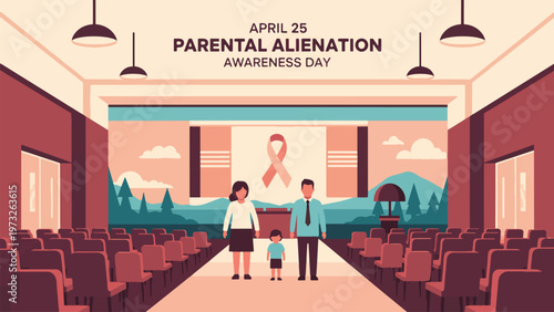 Parental Alienation Awareness Day April 25 Family Separation Scene Parents and Child Emotional Distance Relationship Conflict Concept Illustration Flat Design Modern Poster