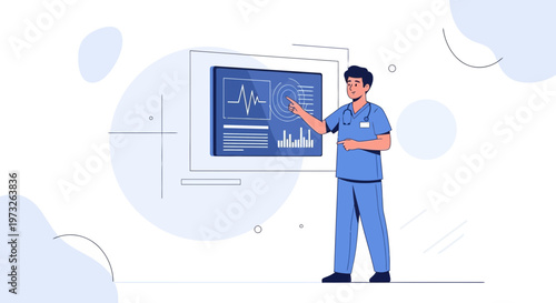 Doctor interacting with futuristic medical data display, healthcare technology concept