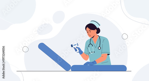 Nurse checking patient's temperature with infrared thermometer, medical concept