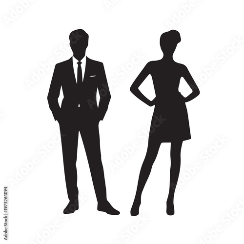 Men and Women Fashion Model Silhouette Pose Vector