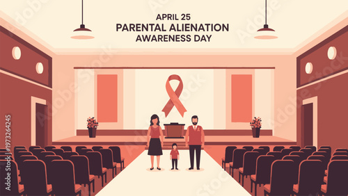 Parental Alienation Awareness Day April 25 Family Conflict Concept Parents and Child Standing Apart Emotional Distance Relationship Issues Illustration Flat Design